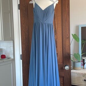 Penelope Chiffon Dress from Revelry in Dusty Blue 903.